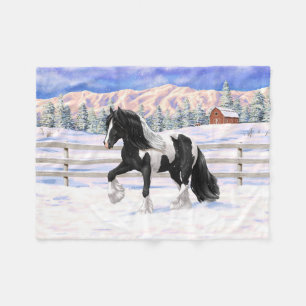 Black Pinto Piebald Gypsy Vanner Draft Horse Fleecefilt