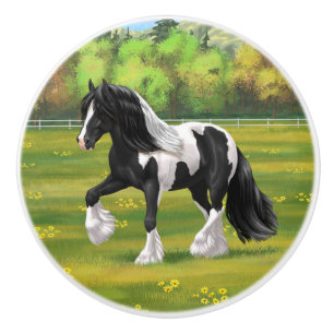Black Pinto Piebald Gypsy Vanner Draft Horse Knopp