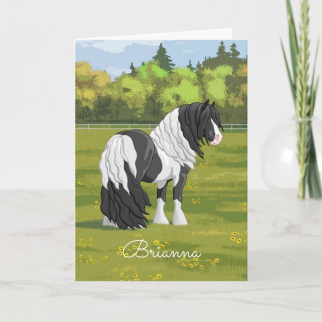 Black Pinto Piebald Gypsy Vanner Draft Horse Kort (Framsida)