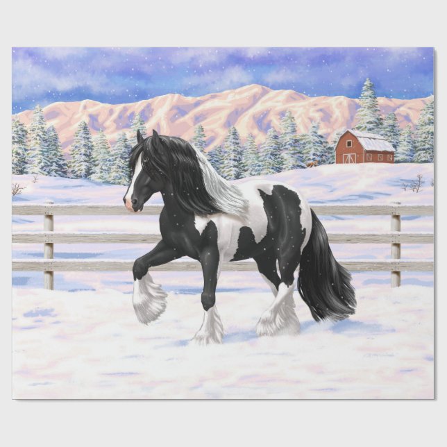 Black Pinto Piebald Gypsy Vanner Draft Horse Presentpapper (Platt)
