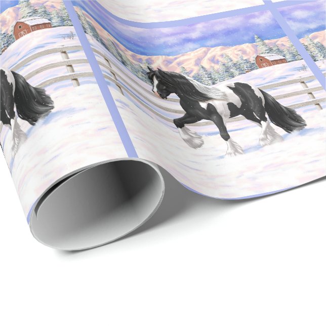 Black Pinto Piebald Gypsy Vanner Draft Horse Presentpapper (Rullad Hörn)