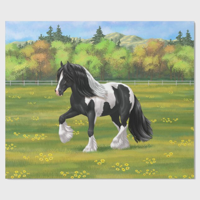 Black Pinto Piebald Gypsy Vanner Draft Horse Presentpapper (Platt)