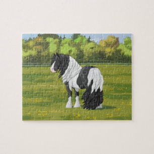 Black Pinto Piebald Gypsy Vanner Draft Horse Pussel
