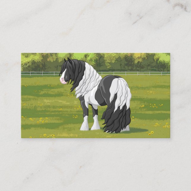 Black Pinto Piebald Gypsy Vanner Draft Horse Visitkort (Framsida)