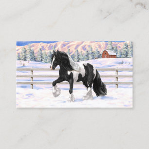 Black Pinto Piebald Gypsy Vanner Draft Horse Visitkort