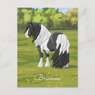 Black Pinto Piebald Gypsy Vanner Draft Horse Vykort