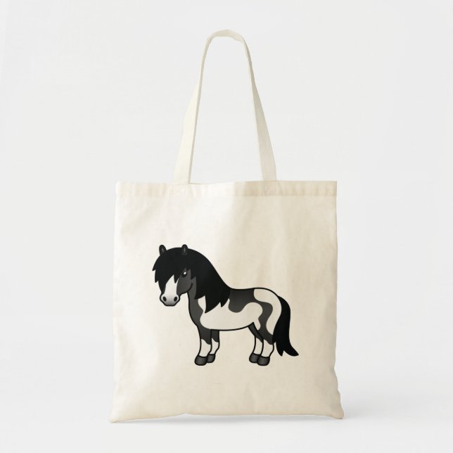 Black Pinto Shetland Pony Tecknad Illustration Tygkasse (Framsidan)
