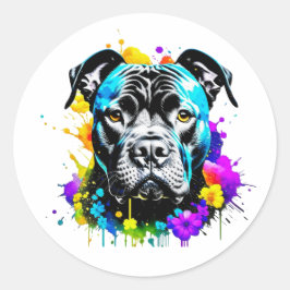 Black Pit Bull Stickers Colorful Flower Paintdrips Runt Klistermärke