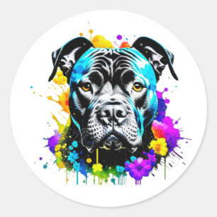 Black Pit Bull Stickers Colorful Flower Paintdrips Runt Klistermärke