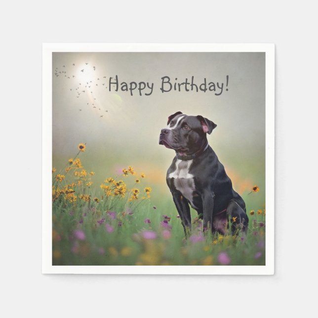 Black Pitbull Birthday Pappra Napkins Pappersservett (Framsidan)