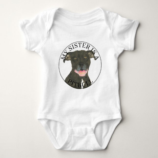 Black Pitbull Hund Big Sister T Shirt (Framsida)