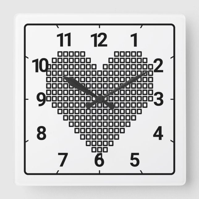 Black pixelated heart fyrkantig klocka (Framsida)