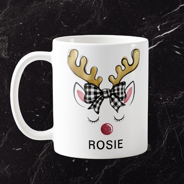 Black Plaid Bow Farmhouse Reindeer Kaffemugg (Black Plaid Bow Farmhouse Reindeer Coffee Mug
)