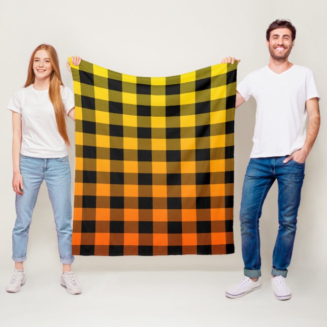 Black plaid mönster gult till orange Mbre Fleecefilt (På plats)