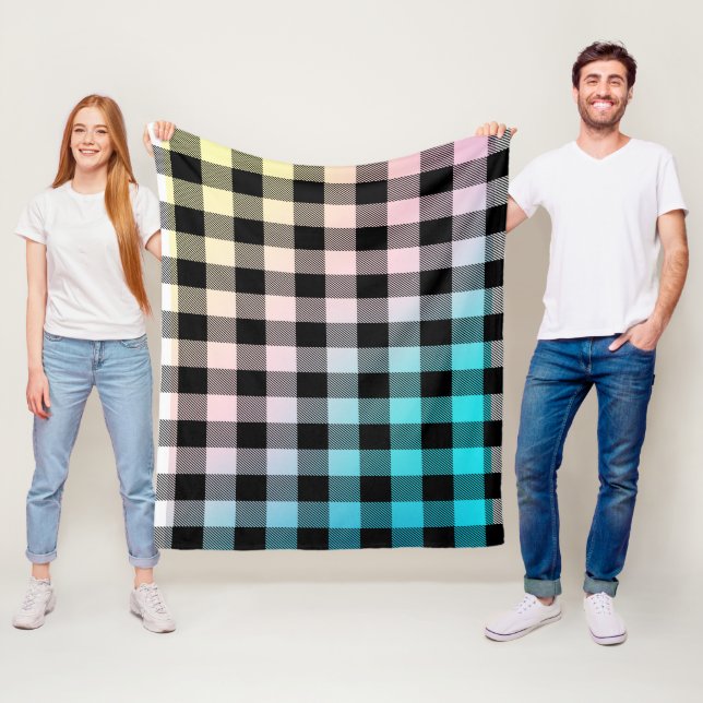 Black plaid mönster på pastel färg ombre fleecefilt (På plats)