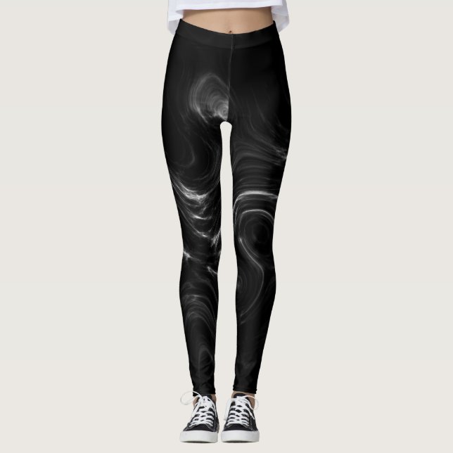 Black Plasma Energy Abstrakt Art Leggings (Framsida)