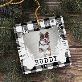 Black Play Rustic Gräs Träd Hund Bone Pet Photo Julgransprydnad Keramik