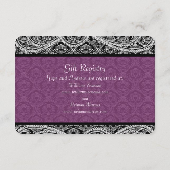 Black Plum Monogram Damask Gift Registry Bröllop Tilläggskort (Baksida)