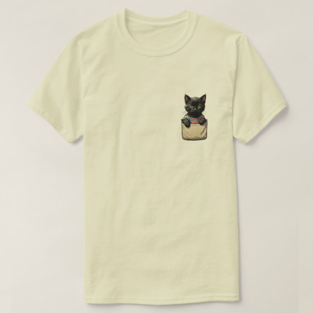 Black Pocket Cat T Shirt (Design framsida)