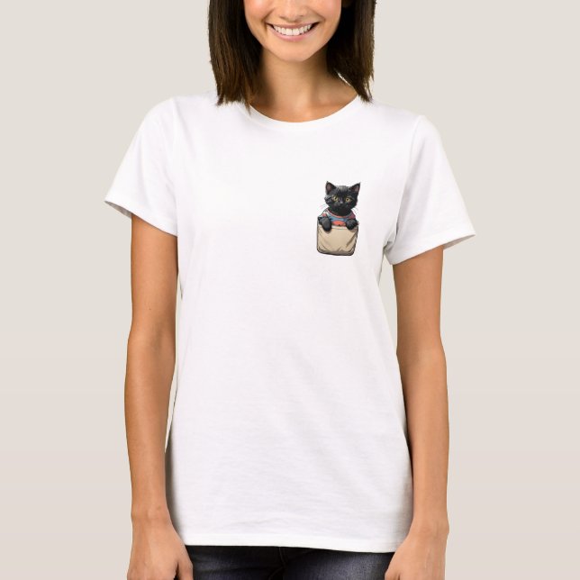 Black Pocket Cat T Shirt (Framsida)