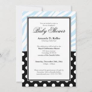 Black Polka Dot Blue Zebra tryck Baby Shower Inbjudningar