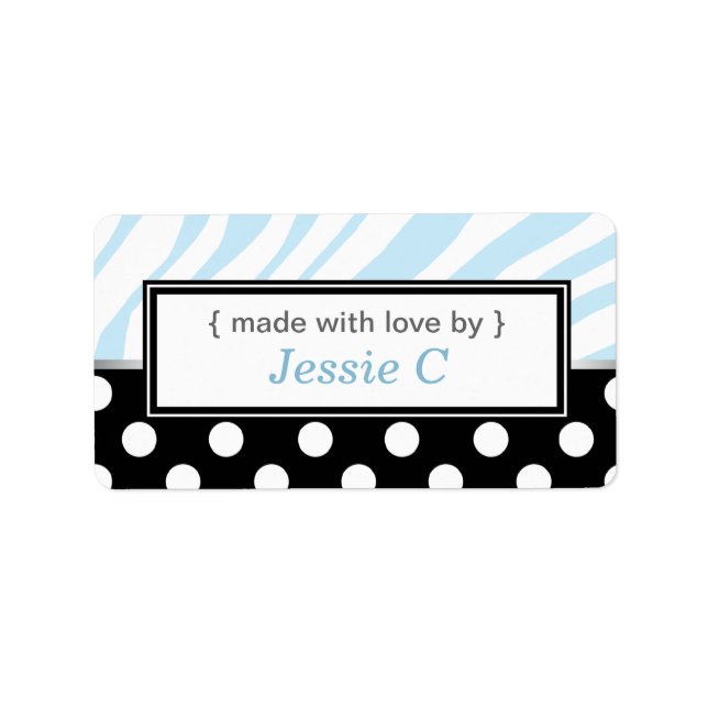 Black Polka Dot Blue Zebra tryck Baking Labels Adressetikett (Framsidan)