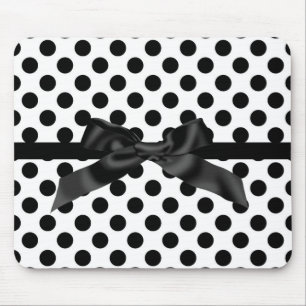 BLACK POLKA DOT BOW MOUSE PAD MUSMATTA