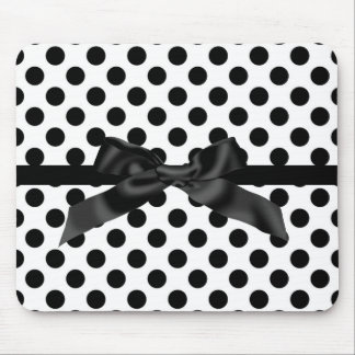BLACK POLKA DOT BOW MOUSE PAD MUSMATTA