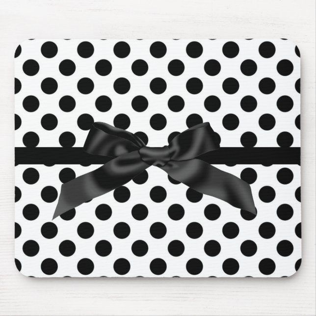 BLACK POLKA DOT BOW MOUSE PAD MUSMATTA (Framsidan)