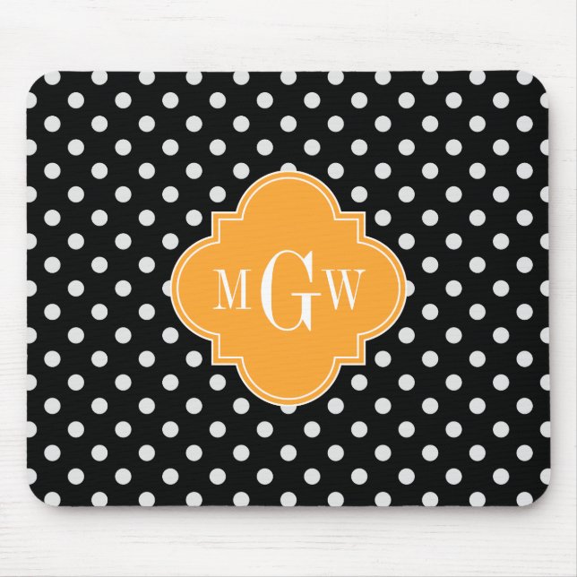 Black Polka Dot Cantaloupe Quatrefoil 3 Monogram Musmatta (Framsidan)