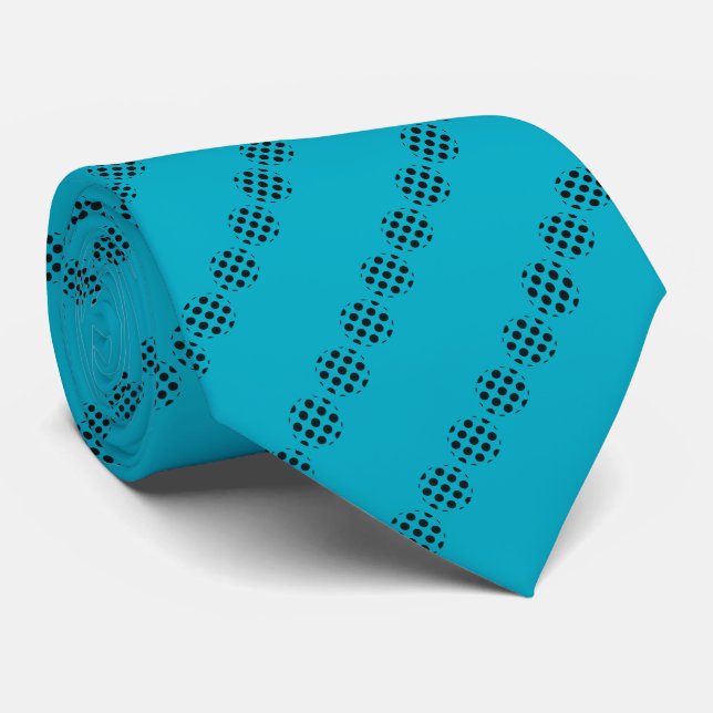 Black Polka Dot Circles Mönster på Cyan Blue Slips (Rullad)