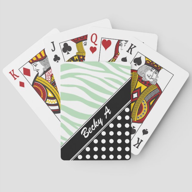 Black Polka Dot Grönt Zebra tryck, uppspelningskor Casinokort (Baksidan)