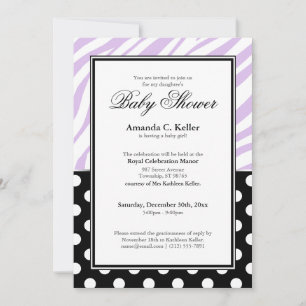 Black Polka Dot Lila Zebra tryck Baby Shower Inbjudningar