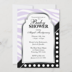 Black Polka Dot Lila Zebra tryck Baby Shower Inbjudningar