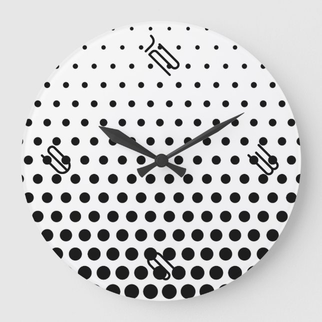 Black Polka Dot Modern White Stor Klocka (Framsida)