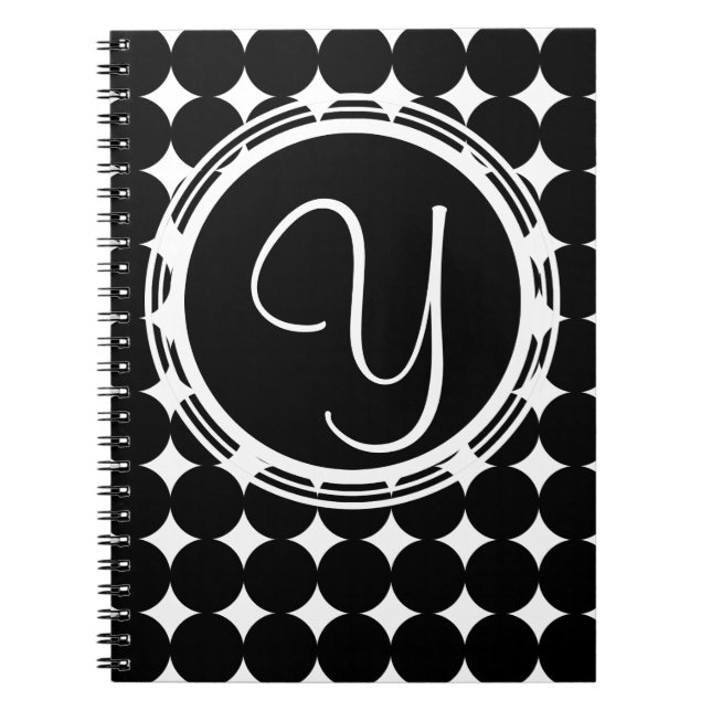 Black Polka Dot Monogram Anteckningsbok Med Spiral (Framsidan)