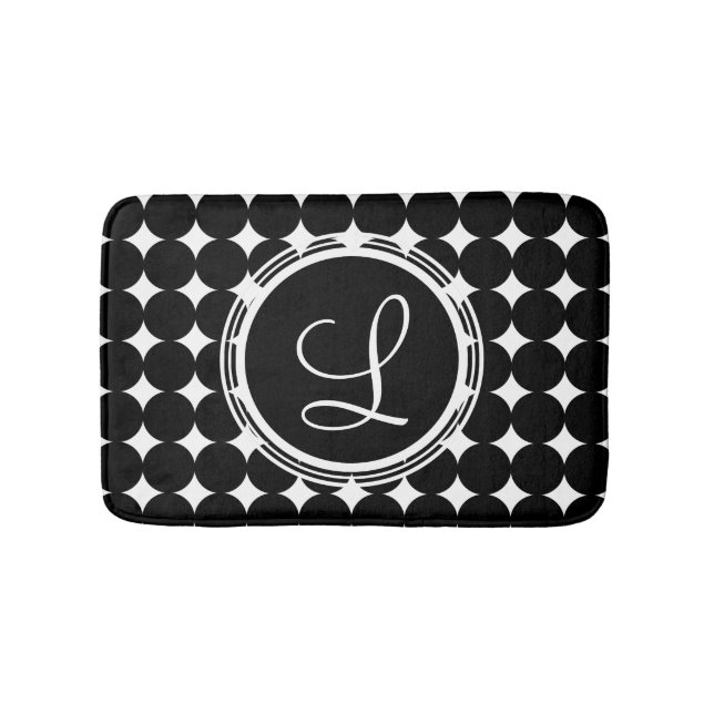 Black Polka Dot Monogram Badrumsmatta (Framsidan)