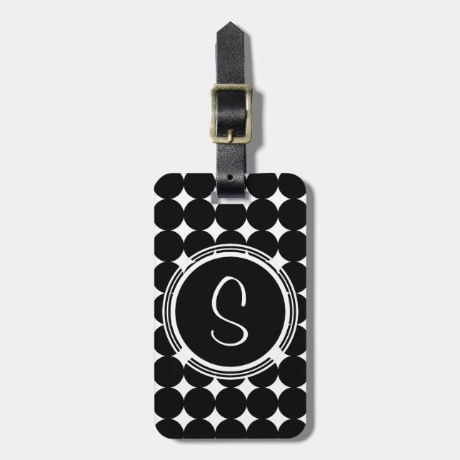 Black Polka Dot Monogram Bagagebricka (Vertikal Framsida)
