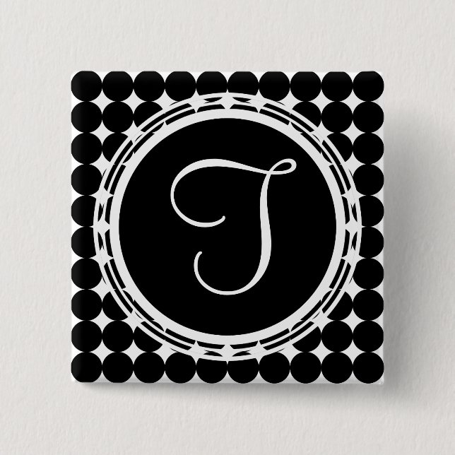 Black Polka Dot Monogram Knapp (Framsida)