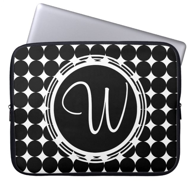 Black Polka Dot Monogram Laptop Fodral (Framsidan)