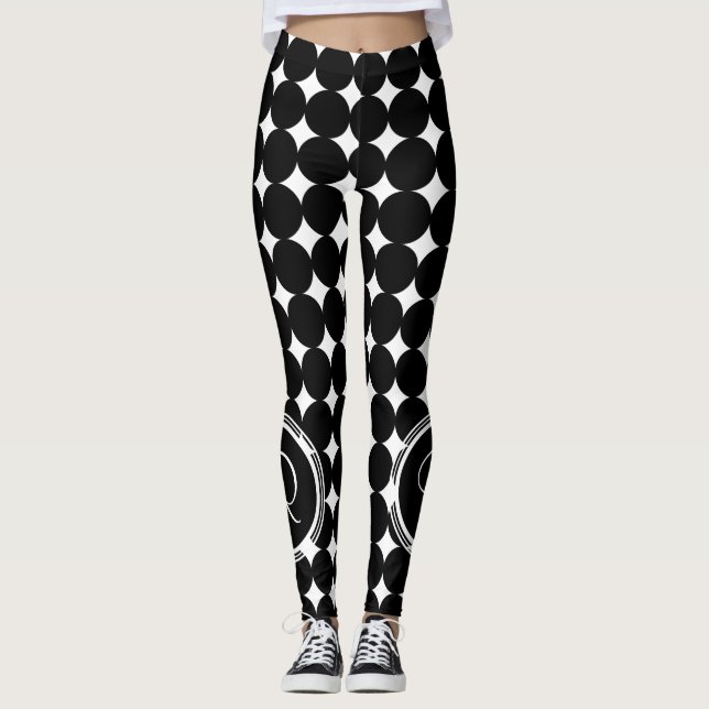Black Polka Dot Monogram Leggings (Framsida)
