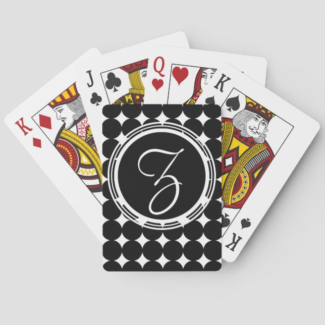 Black Polka Dot Monogram Spel Kort (Baksidan)