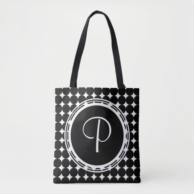 Black Polka Dot Monogram Tygkasse (Framsida)