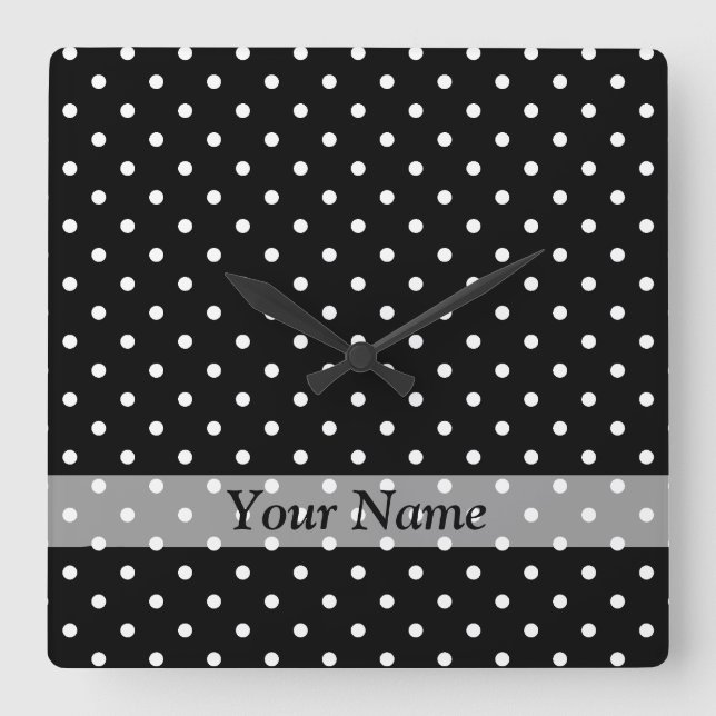 Black polka dot mönster fyrkantig klocka (Framsida)