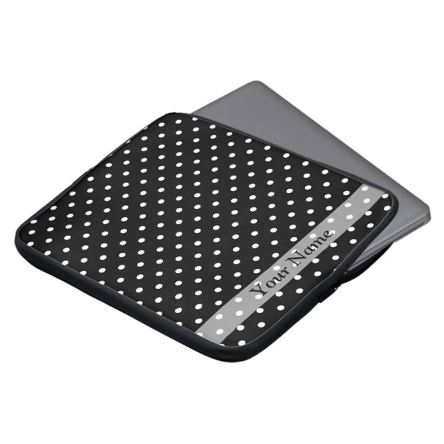 Black polka dot mönster laptop sleeve (Framsida topp)
