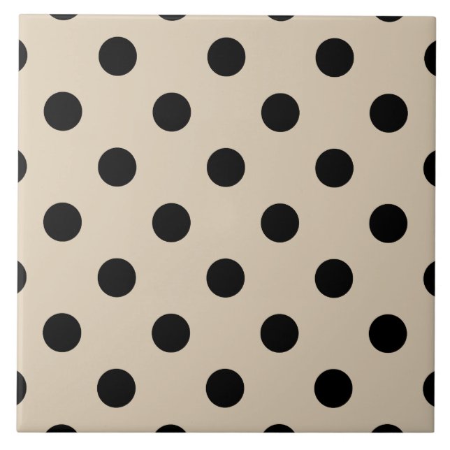 Black Polka Dot Mönster - Tan Kakelplatta (Framsidan)