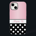 Black Polka Dot Rosa<br><div class="desc">Anpassningsbar iphone case personlig med ditt namn på rosa,  designad med vit polka dots över svart på grund och en övertoningsrosa färg längs överkanten. Detta är perfekten iphone case för människor som tycker om polka punkt mönster och färg rosa. Välj iPhone-modell för att välja fodral åt dig.</div>