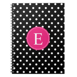 Black Polka Dot Rosa Monogram Anteckningsbok Med Spiral