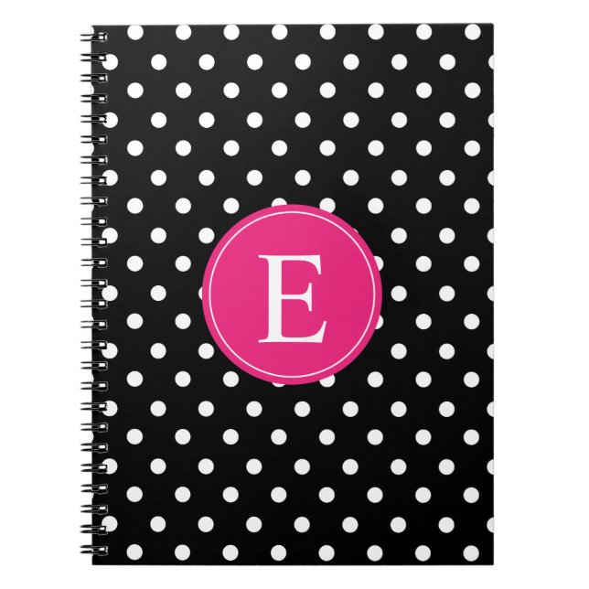 Black Polka Dot Rosa Monogram Anteckningsbok Med Spiral (Framsidan)