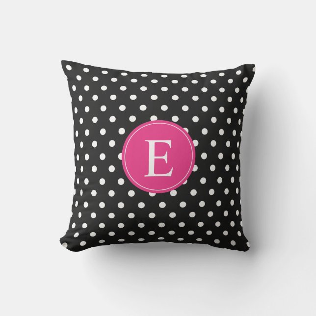 Black Polka Dot Rosa Monogram Kudde (Framsida)
